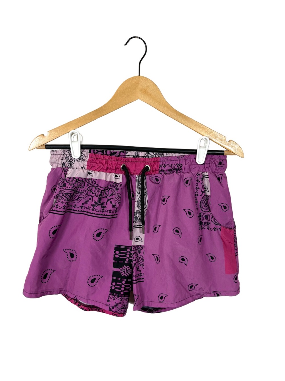 boohooMAN Mens S Pink Purple Bandana Print Swim Shorts Mesh Lined Paisley